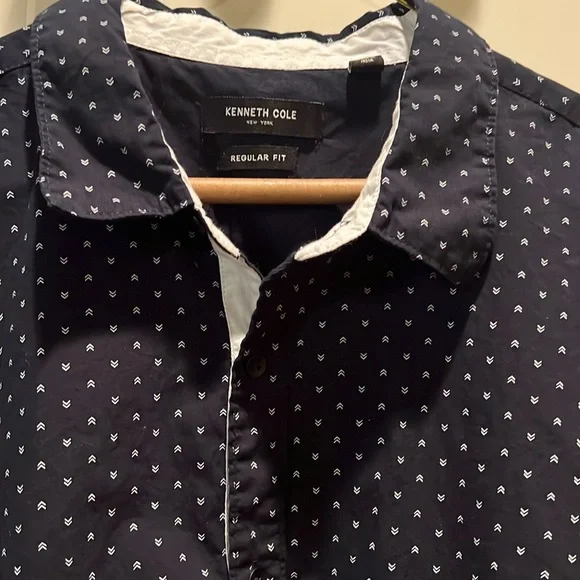 Kenneth Cole,Navy Geometric Print Button Down Shirt, 2XL, nice style - Picture 4 of 8